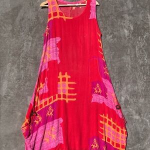 Vasna Red and Pink Sleeveless boho Dress size M with pockets